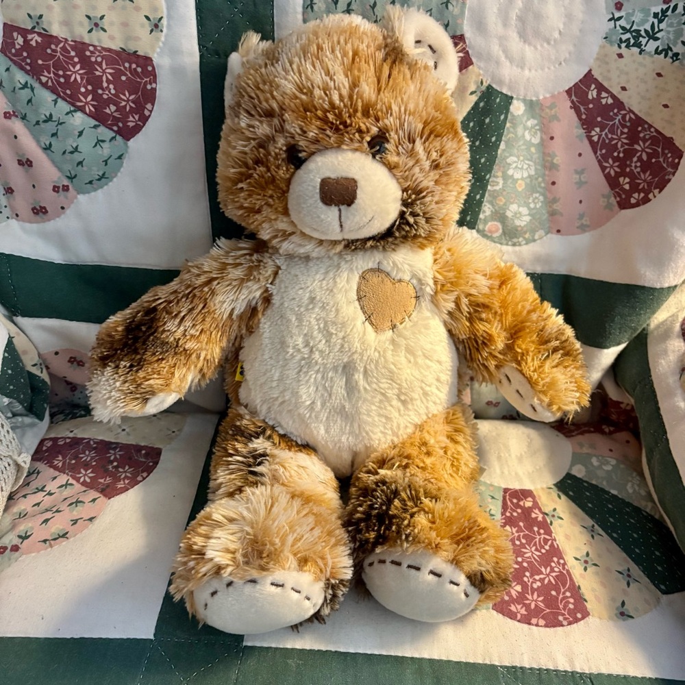 Build-A-Bear Workshop "Champ" Calico Patchwork Heart Plush Teddy Bear Toy